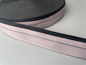 Satinvævet bånd - sart rosa og gråsort med mini grå stribe